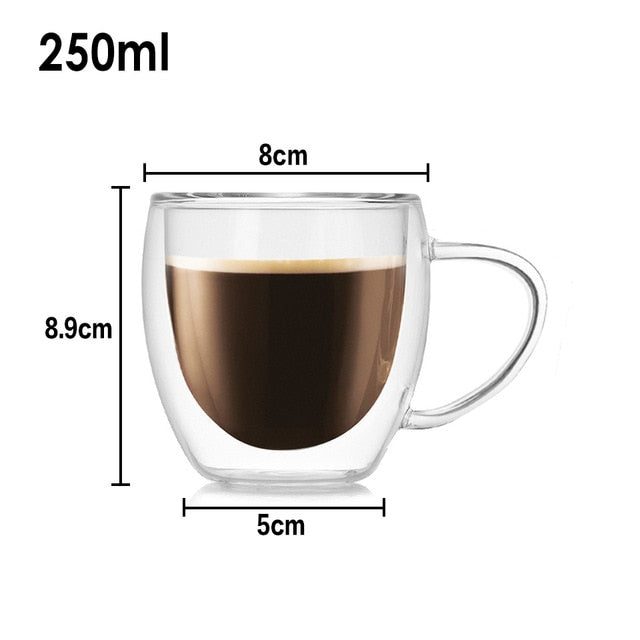 Double Wall Glass Coffee Mugs, Heat Resistant Glass Coffee Cups